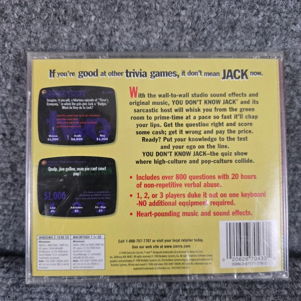 You Don't Know Jack PC Game CD-ROM‎ Sierra Berkeley Trivia Quiz Vintage